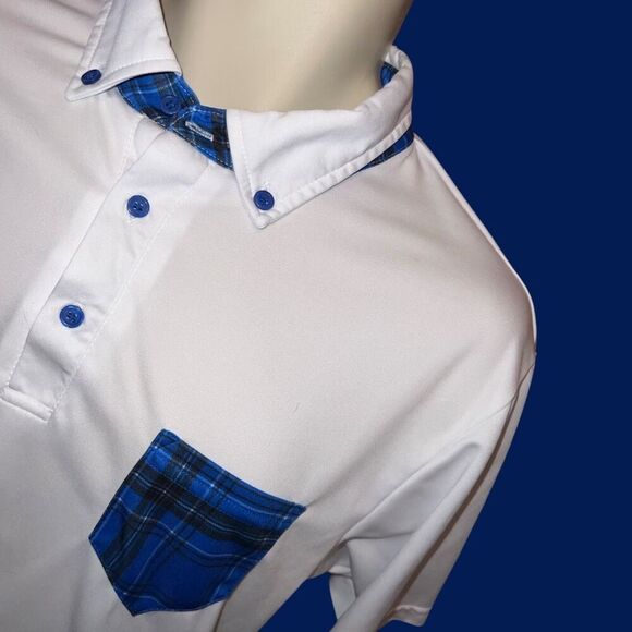 iliac Carlsbad Collar Blue Tartern White Short Sleeve Golf Polo Size Large #2 - Picture 2 of 7
